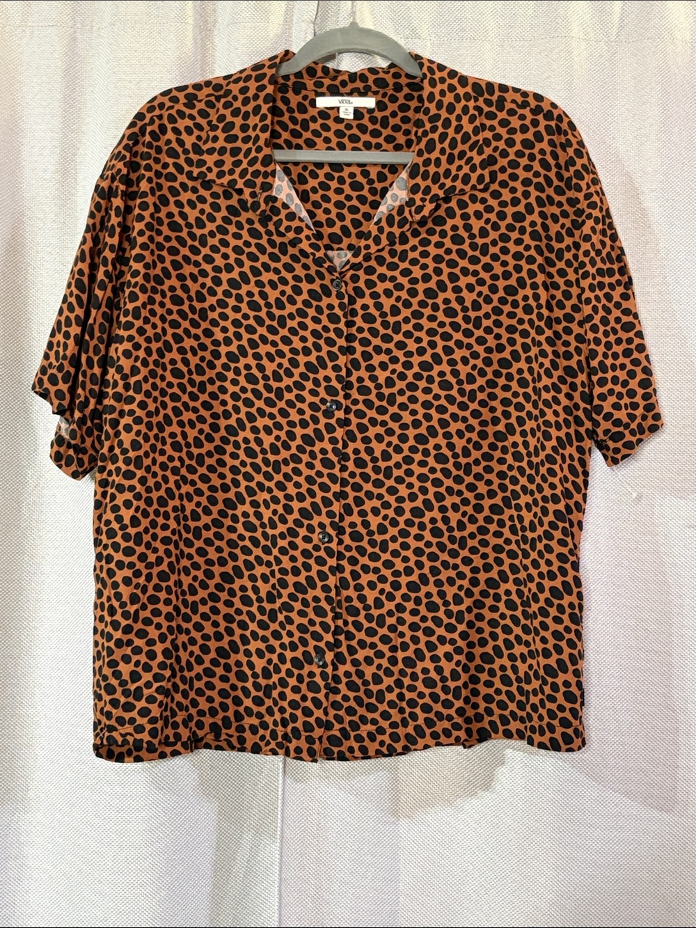 Vans Mocha Brown and Black Abstract Polka Dot Button-Down Top